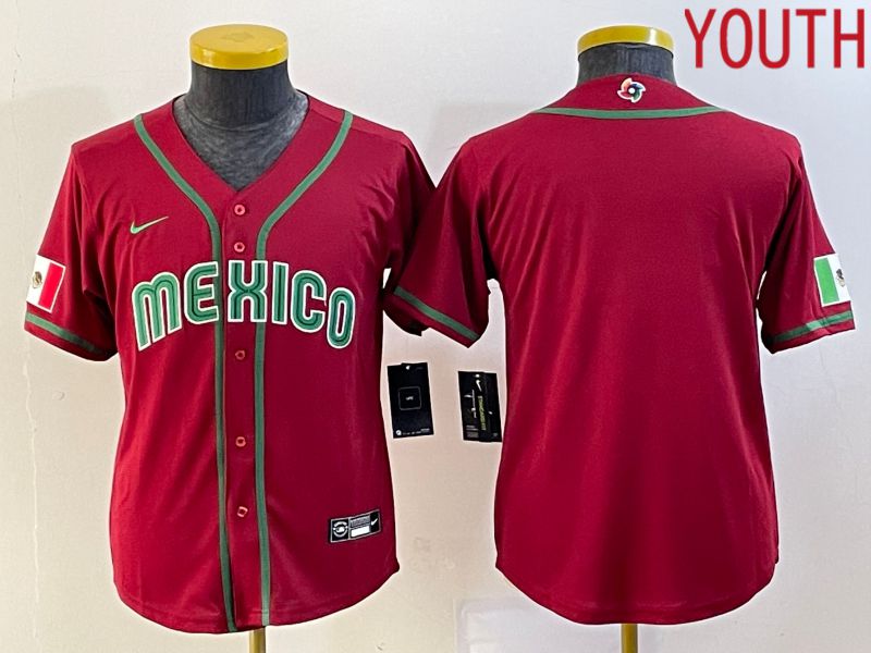 Youth 2023 World Cub Mexico Blank Red Nike MLB Jersey4